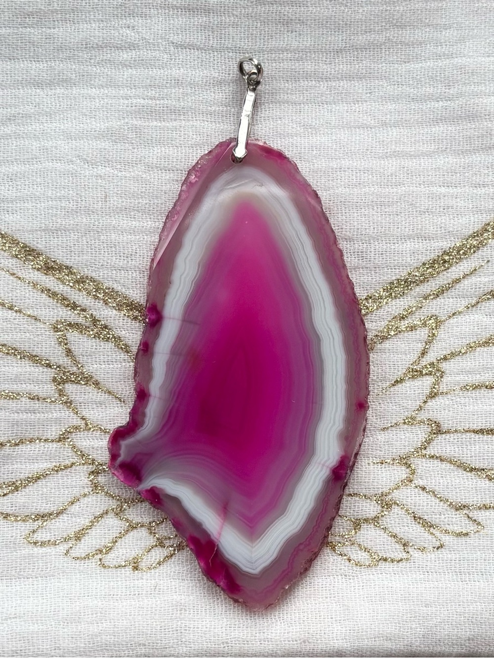Large Pink Agate Slice Pendant Necklace - Pink Geode Jewelry Silver Bail